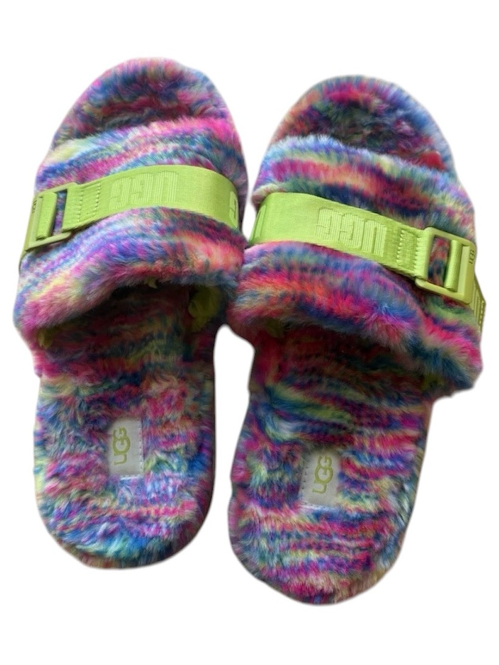 UGG Fluffita Multicolor Tie Dye Fur Platform Slide W8